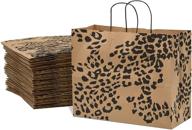 🐆 100 pcs animal print brown paper bags with handles - cheetah, zebra, leopard | 16x6x12 inches | shopping, trendy, bulk, gift, kraft, party, favor, take-out, merchandise, retail, pcw | vogue large logo