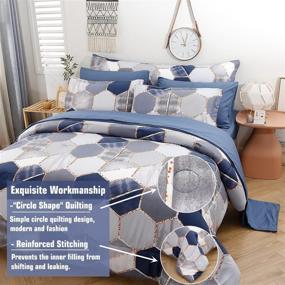 img 1 attached to 🔵 PERFEMET 8Pcs Blue Geometric Comforter Set - Queen Size Marble Print Bedding with Soft Microfiber Reversible Comfort