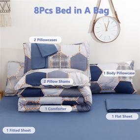 img 3 attached to 🔵 PERFEMET 8Pcs Blue Geometric Comforter Set - Queen Size Marble Print Bedding with Soft Microfiber Reversible Comfort