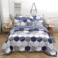 🔵 perfemet 8pcs blue geometric comforter set - queen size marble print bedding with soft microfiber reversible comfort logo