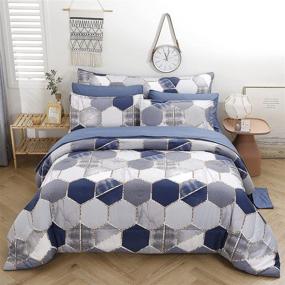img 4 attached to 🔵 PERFEMET 8Pcs Blue Geometric Comforter Set - Queen Size Marble Print Bedding with Soft Microfiber Reversible Comfort