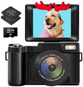img 4 attached to 📸 Черная видеокамера для блогинга с поворотным экраном для YouTube - 24МП 3.0 дюйма 2.7К цифровая камера с выезжающим фонариком