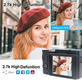 img 3 attached to 📸 Черная видеокамера для блогинга с поворотным экраном для YouTube - 24МП 3.0 дюйма 2.7К цифровая камера с выезжающим фонариком