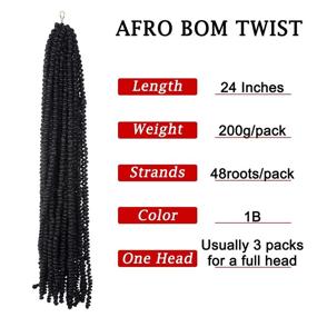 img 3 attached to 🌊 Волнообразные волосы для крючка Water Wave Bom Twist - 3 пакета Afro Bom Twist, кудрявые волосы для крючка Passion Twist длиной 24 дюйма из человеческих волос, предварительно закрученные пряди для черных женщин (24 дюйма 3 пакета, 1B)