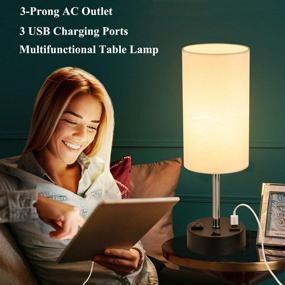 img 3 attached to 🔌 Briever USB Table Lamp: Bedside Lamp with AC Power Outlet, 3 Fast USB Ports, Fabric Shade – Ideal Desk Lamp for Bedroom, Living Room, Guest Room, Office (Pack of 2)