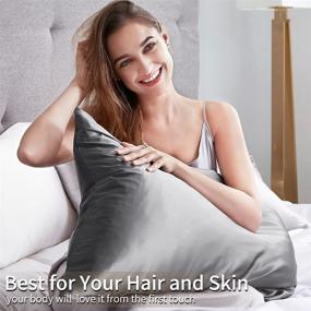 img 3 attached to 🛏️ Leccod Satin Pillowcase 2 Pack with Envelope Closure - Hair and Skin Friendly Pillow Covers - Cool, Super Soft, and Luxurious - Deep Gray, Queen Size (20x30)