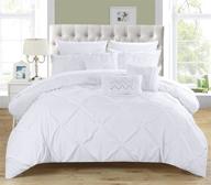 🛏️ chic home 10 piece hannah pinch pleated queen bed in a bag comforter set white - enhance your bedroom décor with ruffled and pleated details. complete with sheet set. logo