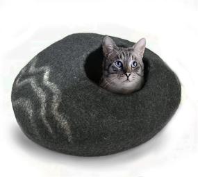 img 1 attached to 🐱 iPrimio 100% Natural Wool Eco-Friendly Cat Cave - Handmade Premium Felt - Perfect Covered Cat House and Bed for Indoor Cozy Hideaway - Medium Pod Soft Hooded Bed