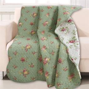 img 2 attached to 🌸 Cozy Line Home Fashions Blossom Vintage Floral Quilted Cotton Throw: Reversible, All-Season Comfort!