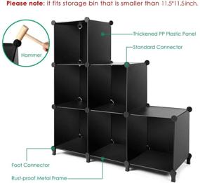 img 3 attached to 📦 Функциональные ящики TomCare Cube Storage 6-Cube Closet Organizer Black - модульные полки для книг в спальне, гостиной, офисе - пластиковые полки и шкафы для организации.