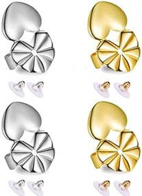 img 4 attached to Hypoallergenic Adjustable Earring Lifters with Ryer Earring Backs - 2 Sets 💕 of Drooping Earring Support in Silver & Rose Gold (Heart-Shaped) - New Heart Design