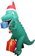 🦖 7-foot-tall christmas inflatable dinosaur: gift box decor with cute lights – perfect blowup party decoration for outdoor, indoor, home, garden – family prop yard logo