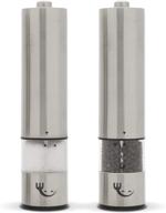 battery operated electric salt and pepper grinder set - sleek stainless steel shakers with adjustable coarseness and built-in light logo