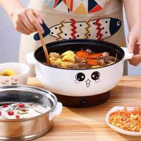 img 2 attached to 🍳 Multifunctional Electric Cooker Skillet Grill Pot Wok Hot Pot for Noodles, Rice, Fried Stew, Soup, Steamed Fish, Boiled Egg - Small Non-stick (2.3L) with Lid and Steamer