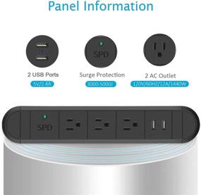 img 3 attached to 💡 Recessed Power Strip for Conference Furniture Desk - Surge Protector with USB Ports, 6.56FT Cord, 120V 12A 1440W Capacity