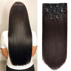 img 4 attached to 💇 Lace Clip in Hair Extensions - Natural Black 18 inch - 8pcs 120g - Remy Human Hair - 20 Clips - Hair Extensions for Women