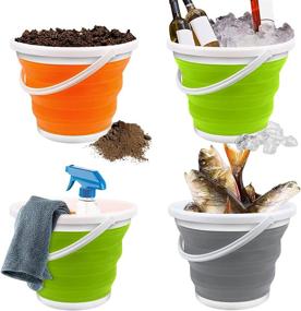 img 2 attached to Folding Buckets - Collapsible, Silicone Round Pail Scrunch Buckets - Multipurpose Space Saving, 10L, 2.6 Gallons (Pack of 3)