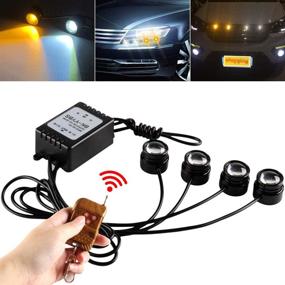 img 4 attached to Teguangmei 4 In 1 Car Motorcycle LED Eagle Eye Emergency Strobe Warning Lights Car Truck Accessories DRL Wireless Remote Control Flash Lights 12V Amber White