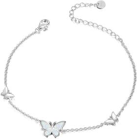 img 4 attached to Sterling Silver Butterfly Bracelet Anklet with Created Opal - Stunning Jewelry Gift for Women, Teens - Ideal for Birthdays