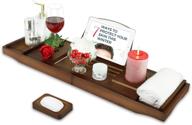 🛀 luxury bamboo bathtub caddy tray for tub - home of home bath stand with extendable sides - shower drink holder, book and wine holder - wood bath tray in brown logo