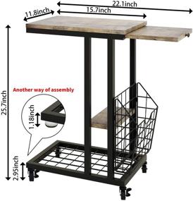 img 3 attached to C-Shape End Table with Rolling Wheels, Side Pocket and Industrial Wood Design - Perfect for Coffee, Laptop, Snacks, Sofa, Couch, Bed, Living Room