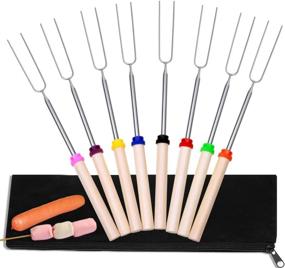 img 4 attached to 🔥 Premium Marshmallow Roasting Sticks with Wooden Handle - Set of 8 Stainless Steel Telescoping BBQ Forks for Fire Pit, Campfire, and Sausage BBQ