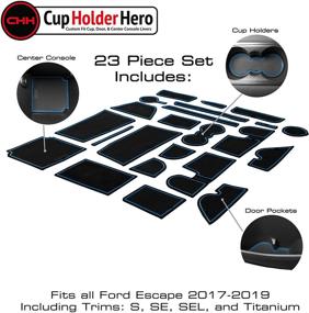 img 2 attached to 🚘 Ford Escape 2017-2019 CupHolderHero Premium Custom Non-Slip Interior Accessories: Anti Dust Cup Holder Inserts, Center Console Liner Mats, Door Pocket Liners - 23-pc Set with Blue Trim