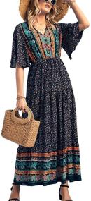 img 4 attached to 👗 KIRUNDO Women's Bohemia Pleated Dress with Sleeves - Fashionable Clothing for Women