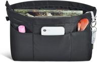 black large vercord premium nylon purse organizer tote handbag insert with zipper, 13 pockets, bag in bag organizers logo