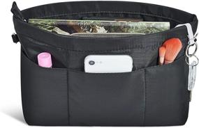 img 4 attached to Black Large Vercord Premium Nylon Purse Organizer Tote Handbag Insert with Zipper, 13 Pockets, Bag in Bag Organizers