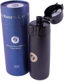 img 4 attached to Stainless Steel Alkaline Water Filter Bottle - Black - 14.2 Fl. Oz. - Purifies 200 Gallons of Antioxidant Water for Enhanced Digestion, Hydration, and Mineral Boost