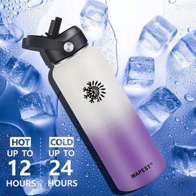 img 3 attached to 💧 Wapest Insulated Water Bottle 40oz with Straw & Spout Lid - Reusable Double Wall Vacuum Stainless Steel Wide Mouth Bottle - Keeps Water Cold for 24 Hours, Hot for 12 Hours - White/Purple