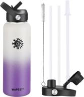 💧 wapest insulated water bottle 40oz with straw & spout lid - reusable double wall vacuum stainless steel wide mouth bottle - keeps water cold for 24 hours, hot for 12 hours - white/purple logo