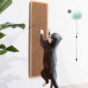 img 4 attached to Odoland Sisal Cat Scratching Post with Wand | Wall Mounted Indoor Natural Wooden Scratcher Board for Kitty | Modern Wall Furniture Scratch Deterrent Pad for Cats