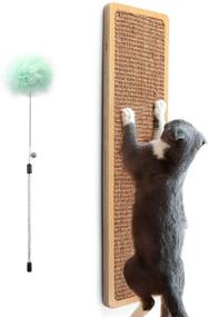 img 3 attached to Odoland Sisal Cat Scratching Post with Wand | Wall Mounted Indoor Natural Wooden Scratcher Board for Kitty | Modern Wall Furniture Scratch Deterrent Pad for Cats