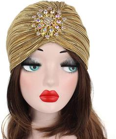 img 3 attached to 💎 Glamorous CHUANGLI Women's 20S Gatsby Turban Hat: Sparkling Pleated Stretch Head Wraps for Elegant Chemo Cap