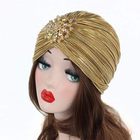 img 2 attached to 💎 Glamorous CHUANGLI Women's 20S Gatsby Turban Hat: Sparkling Pleated Stretch Head Wraps for Elegant Chemo Cap