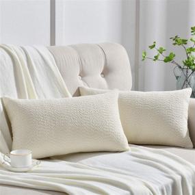 img 4 attached to 🛋️ Rythome Set of 2 Cozy Fine Textured Throw Pillow Covers, Elegant Decorative Lumbar Pillow Cases for Couch, Bed, and Living Room - 12"x20", Ivory