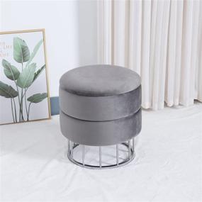 img 2 attached to 🛋️ Modern Velvet Storage Ottoman: Stylish Dark Grey Upholstered Foot Stool with Metal Base for Living Room, Bedroom, Entrance, and Coffee Table Use