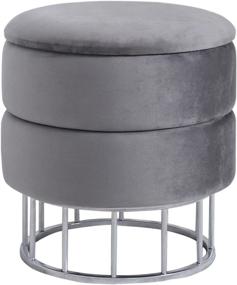 img 4 attached to 🛋️ Modern Velvet Storage Ottoman: Stylish Dark Grey Upholstered Foot Stool with Metal Base for Living Room, Bedroom, Entrance, and Coffee Table Use