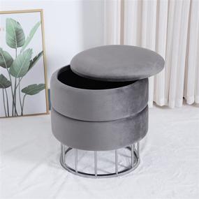 img 1 attached to 🛋️ Modern Velvet Storage Ottoman: Stylish Dark Grey Upholstered Foot Stool with Metal Base for Living Room, Bedroom, Entrance, and Coffee Table Use