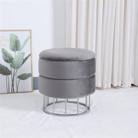 img 3 attached to 🛋️ Modern Velvet Storage Ottoman: Stylish Dark Grey Upholstered Foot Stool with Metal Base for Living Room, Bedroom, Entrance, and Coffee Table Use