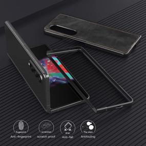 img 2 attached to 📱 Foluu Samsung Galaxy Z Fold 3 5G Case - Ultra Thin Slim PU Leather + Hard PC Shell Protective Cover (Black)