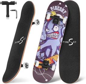 img 4 attached to 🛹 PINESKY Skateboards 31 Inch Complete Double Kick Skateboard - Ideal Starter Board for Kids and Beginners