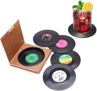 6 cute retro vinyl coasters - funny record decoration disk furniture - music-inspired bar & home decor set logo