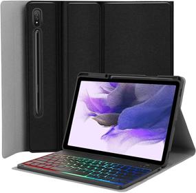 img 4 attached to Rainbow Backlit Keyboard Case for Samsung Galaxy Tab S7 FE 12.4 2021 - JUQITECH Tablet Cover in Black