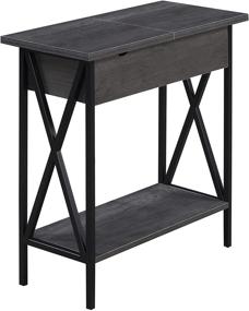 img 3 attached to 🔌 Tucson Flip Top End Table – Charging Station and Shelf Included, Charcoal Gray/Black by Convenience Concepts