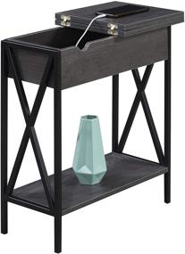 img 2 attached to 🔌 Tucson Flip Top End Table – Charging Station and Shelf Included, Charcoal Gray/Black by Convenience Concepts