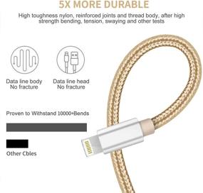 img 2 attached to 🔌 10FT MFi-Certified Lightning Cables 3Pack - iPhone Charger Cable with Nylon Braiding | Compatible with iPhone 12 11 Pro Max XS XR X 8 7 6S 6 Plus SE 5S 5C 5 iPad | Gold & Silver Variants