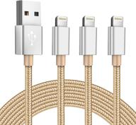 🔌 10ft mfi-certified lightning cables 3pack - iphone charger cable with nylon braiding | compatible with iphone 12 11 pro max xs xr x 8 7 6s 6 plus se 5s 5c 5 ipad | gold & silver variants logo